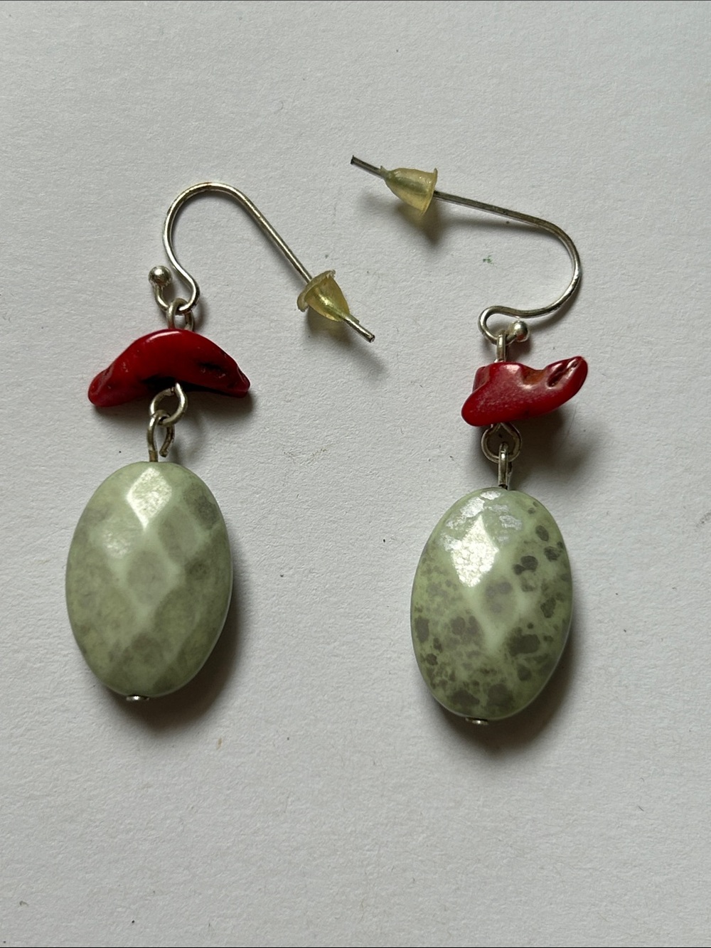 Green Jasper and Red Coral Drop Earrings – Women Jewelry j18